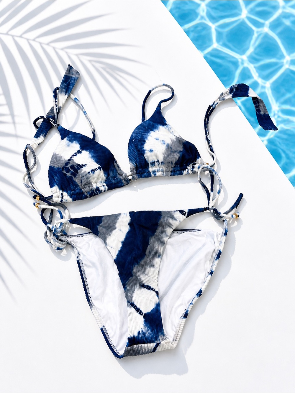Tie-Dye Navy Blue & White String Bikini